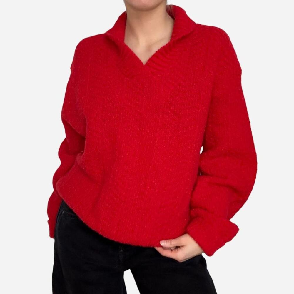 Wool red cableknit collared sweater vintage - Winona Knits size XL (ladies)